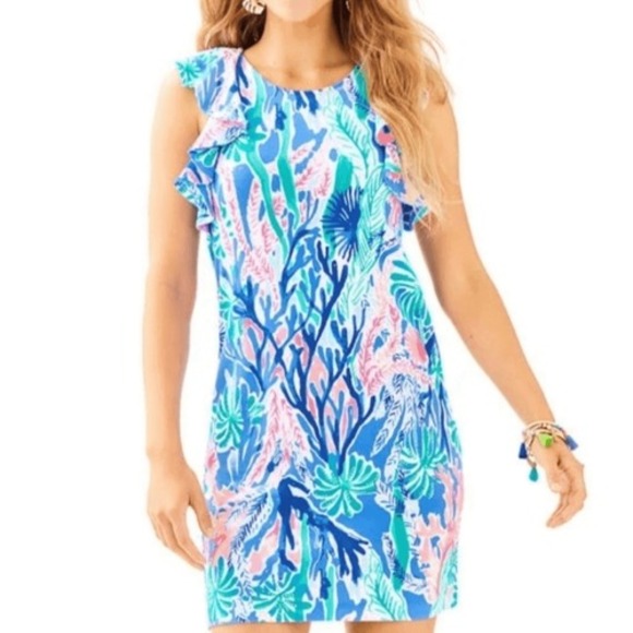 Lilly Pulitzer Dresses & Skirts - Lilly pulitzer esmeralda dress in jet stream ruffle sleeves women's size S